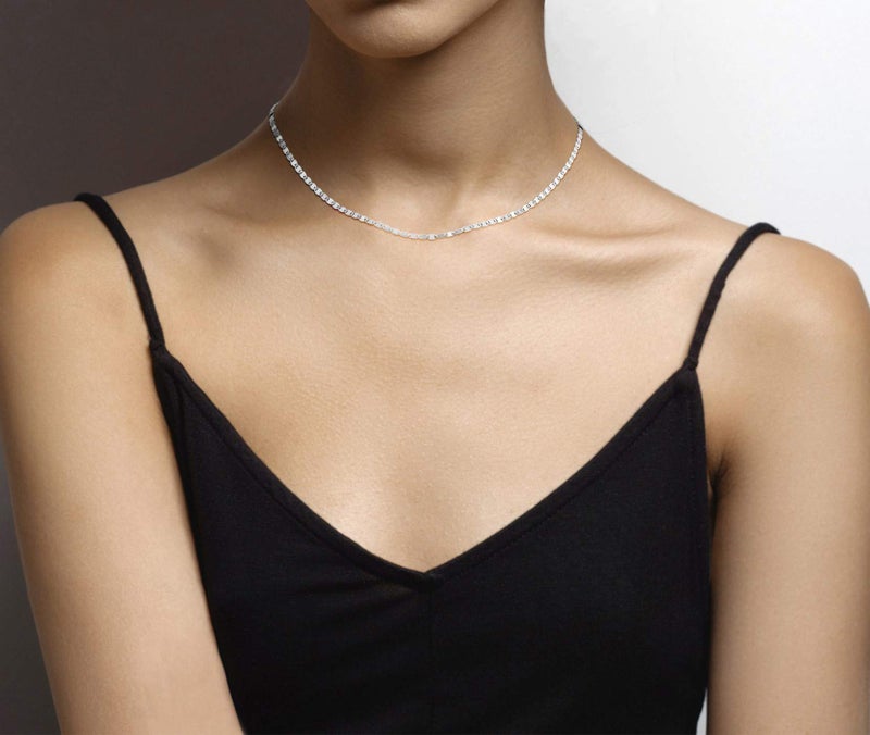 Miabella Italian 925 Sterling Silver, 18Kt Gold Plated Sparkle Mirror Link Chain Necklace for Women, Made in Italy (sterling silver, Length 16+2ext. Inches (women's choker length)) - Image 3